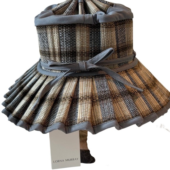 Lorna Murray Taroko Vienna Hat Grey Beige Check Natural Fibre Sun Hat Small NEW - Picture 3 of 8